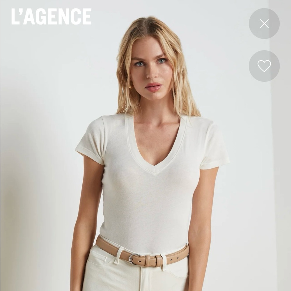 L’AGENCE Becca Cotton V-Neck Tee - Picture 7 of 8